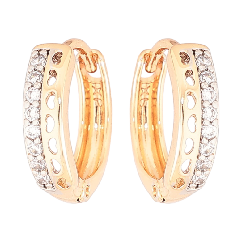 Серьги Xuping Позолота 18K + Родий колечки Дорожки циркония с сердечками фото №21