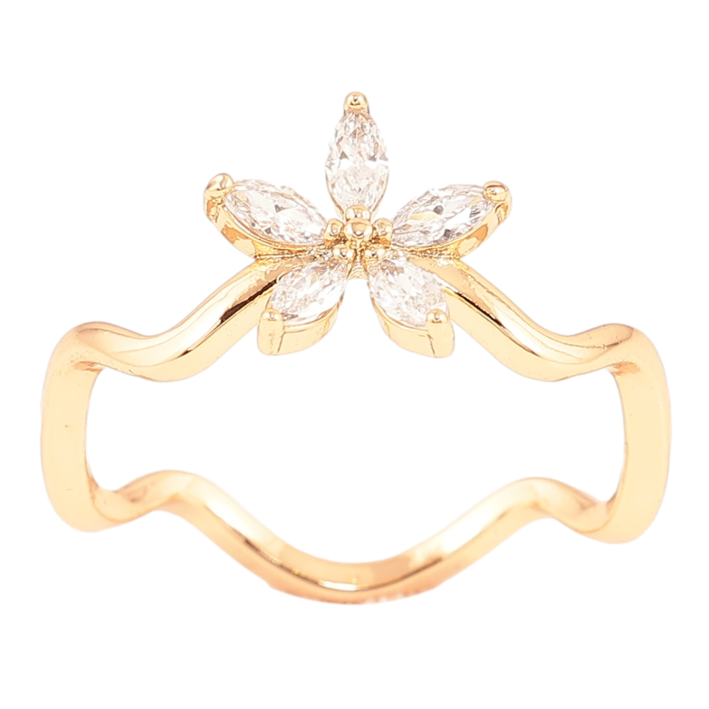 Каблучка Xuping Позолота 18K «Кришталева квітка на хвилястій шинці» фото №2 Каблучка Xuping Позолота 18K «Кришталева квітка на хвилястій шинці» фото №2