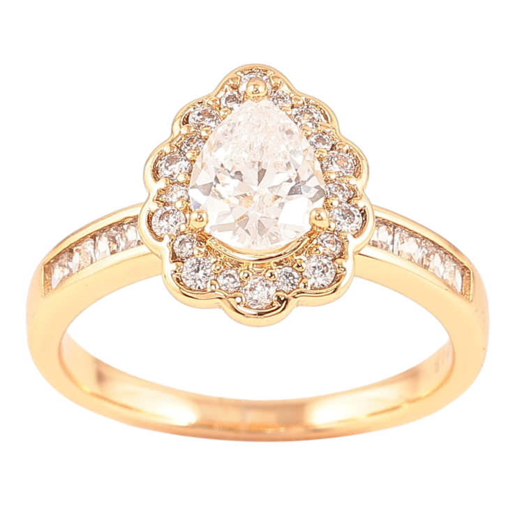 Каблучка Xuping Позолота 18K «Кришталева крапелька в обрамленні цирконію» фото №12 Каблучка Xuping Позолота 18K «Кришталева крапелька в обрамленні цирконію» фото №12