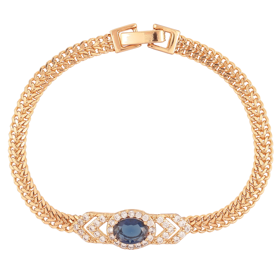 Браслет Xuping Позолота 18K Цепочка с вставкой из циркония и синего фианита размер 17.5см х 5мм фото №1 Браслет Xuping Позолота 18K Цепочка с вставкой из циркония и синего фианита размер 17.5см х 5мм фото №1