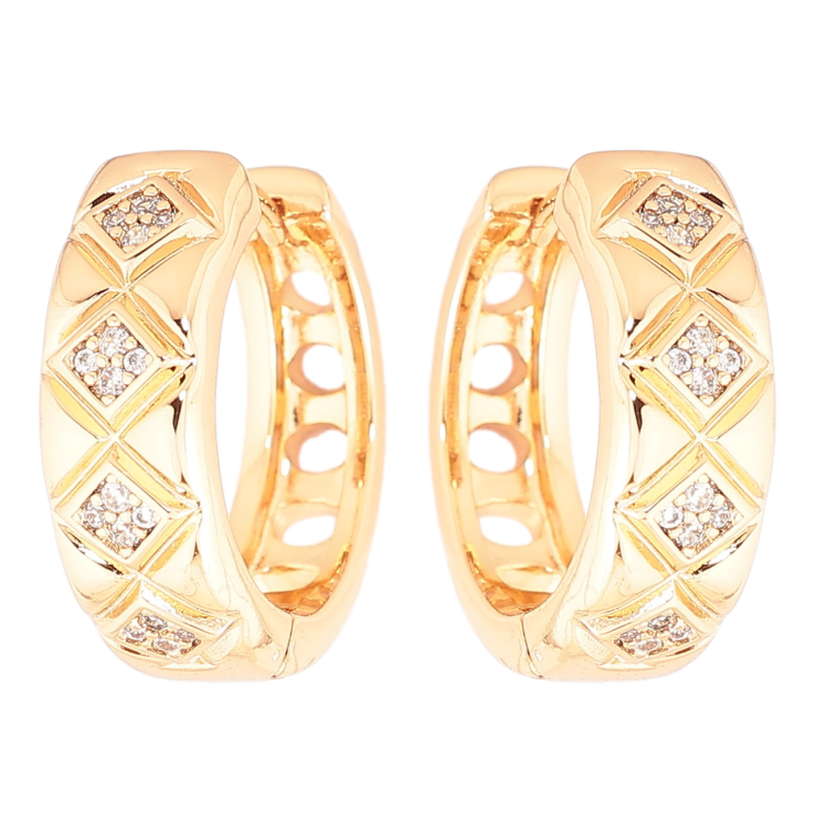 Серьги Xuping Позолота 18K колечки Ромбовый узор с вставками циркония фото №24 Серьги Xuping Позолота 18K колечки Ромбовый узор с вставками циркония фото №24