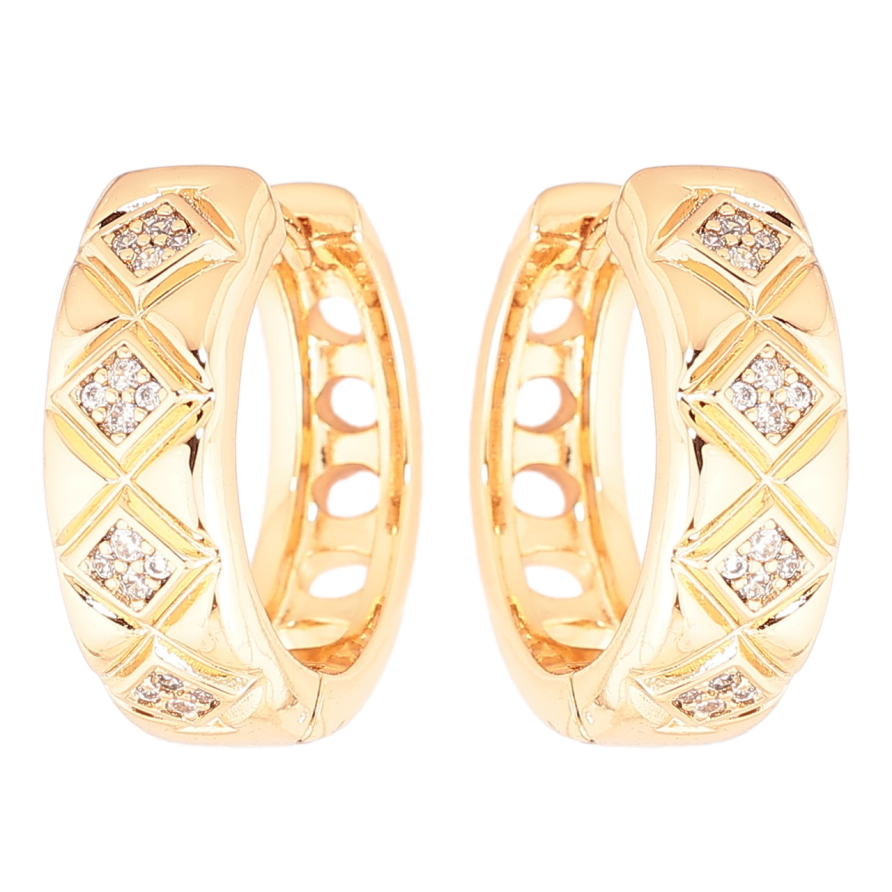 Серьги Xuping Позолота 18K колечки Ромбовый узор с вставками циркония фото №1 Серьги Xuping Позолота 18K колечки Ромбовый узор с вставками циркония фото №1