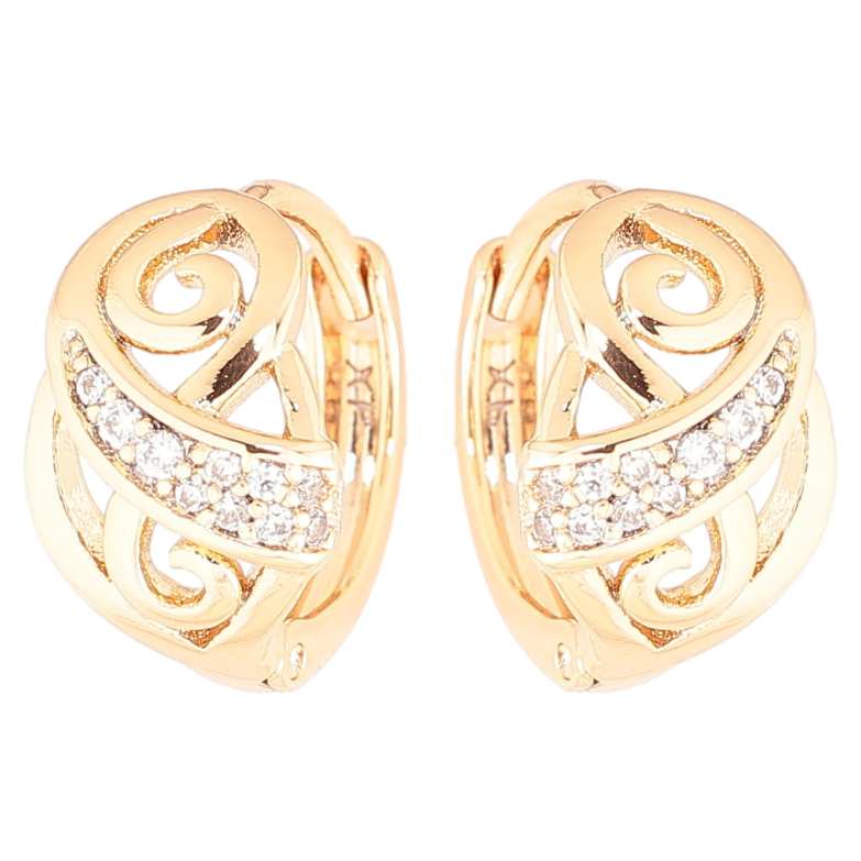 Серьги Xuping Позолота 18K колечки Вензельный узор с цирконием фото №3 Серьги Xuping Позолота 18K колечки Вензельный узор с цирконием фото №3