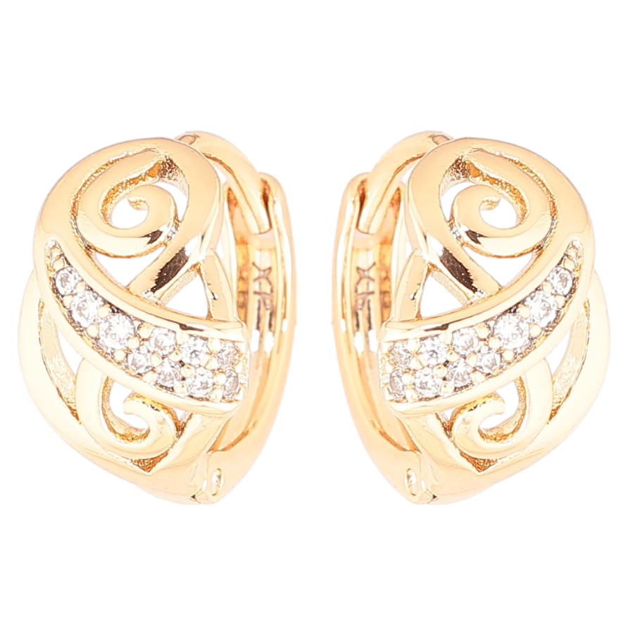 Серьги Xuping Позолота 18K колечки Вензельный узор с цирконием фото №1 Серьги Xuping Позолота 18K колечки Вензельный узор с цирконием фото №1