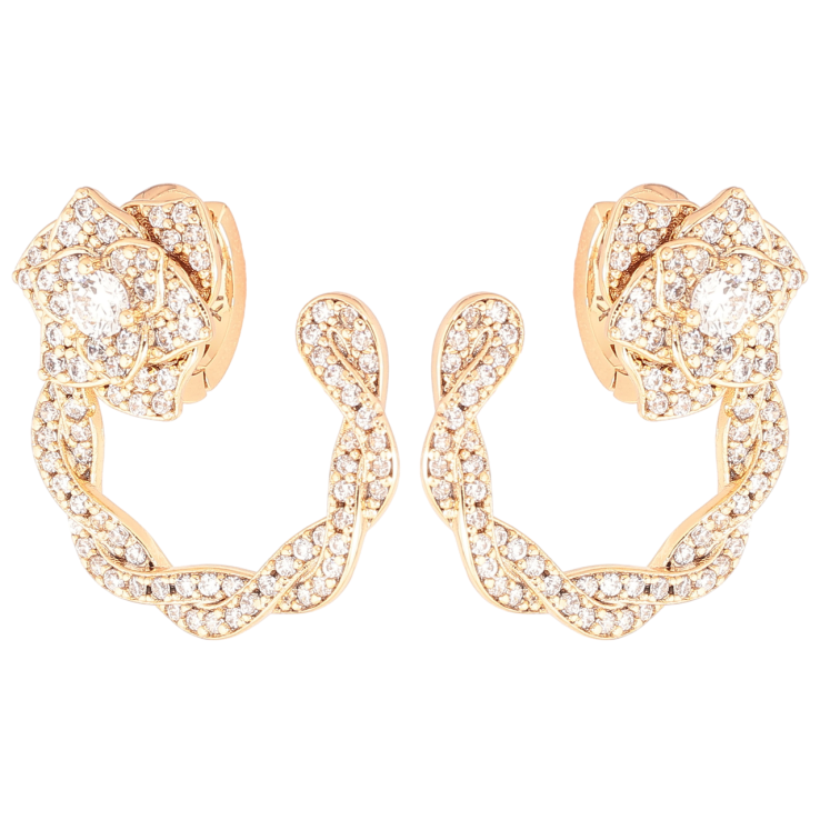 Серьги Xuping Позолота 18K колечки Дуги с цветочками, инкрустация цирконием фото №13 Серьги Xuping Позолота 18K колечки Дуги с цветочками, инкрустация цирконием фото №13