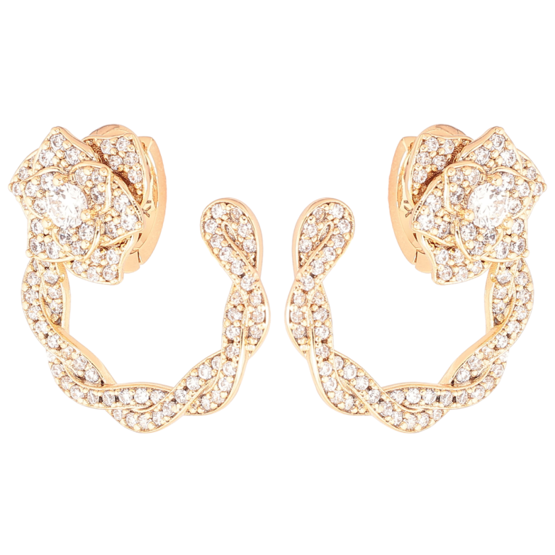 Серьги Xuping Позолота 18K колечки Дуги с цветочками, инкрустация цирконием фото №1 Серьги Xuping Позолота 18K колечки Дуги с цветочками, инкрустация цирконием фото №1