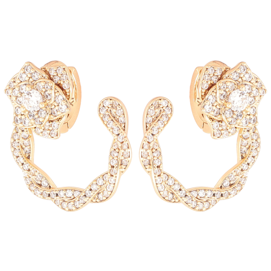 Серьги Xuping Позолота 18K колечки Дуги с цветочками, инкрустация цирконием фото №1 Серьги Xuping Позолота 18K колечки Дуги с цветочками, инкрустация цирконием фото №1