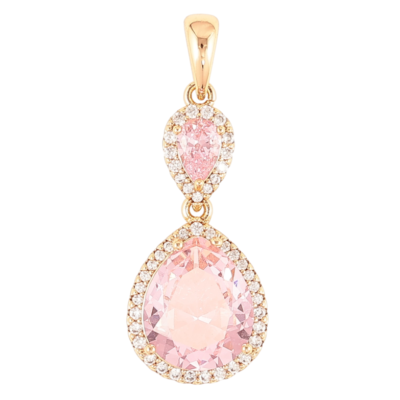 Кулон Xuping Позолота 18K Каплевидные розовые фианиты в обрамлении циркония для цепочки до 4мм фото №2 Кулон Xuping Позолота 18K Каплевидные розовые фианиты в обрамлении циркония для цепочки до 4мм фото №2
