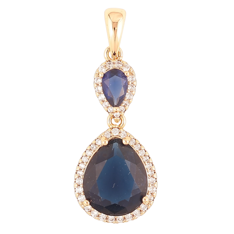 Кулон Xuping Позолота 18K «Краплеподібні сині фіаніти в обрамленні цирконію» для ланцюжка до 4мм фото №3 Кулон Xuping Позолота 18K «Краплеподібні сині фіаніти в обрамленні цирконію» для ланцюжка до 4мм фото №3