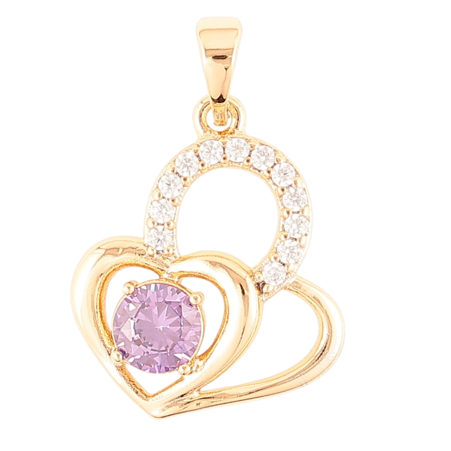 Кулон Xuping Позолота 18K Сердечки с сиреневым фианитом и цирконием для цепочки до 5мм фото №1