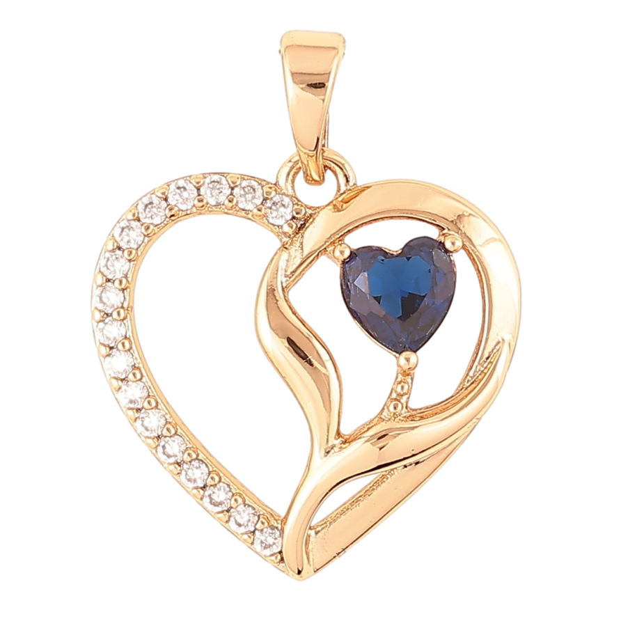 Кулон Xuping Позолота 18K «Сердечко з цирконієм і синім фіанітом» для ланцюжка до 5мм фото №1