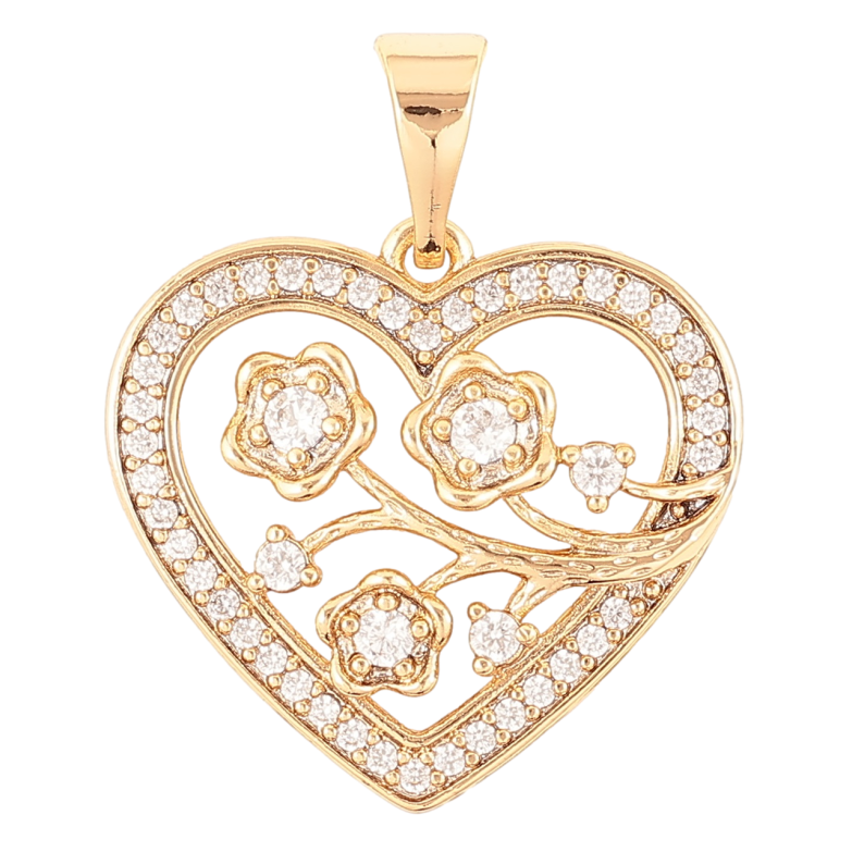 Кулон Xuping Позолота 18K Сердечко с цветочным узором и цирконием для цепочки до 7мм фото №9
