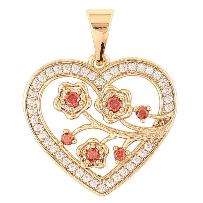 Кулон Xuping Позолота 18K Сердечко с цветочным узором и бело-красным цирконием для цепочки до 7мм фото №1