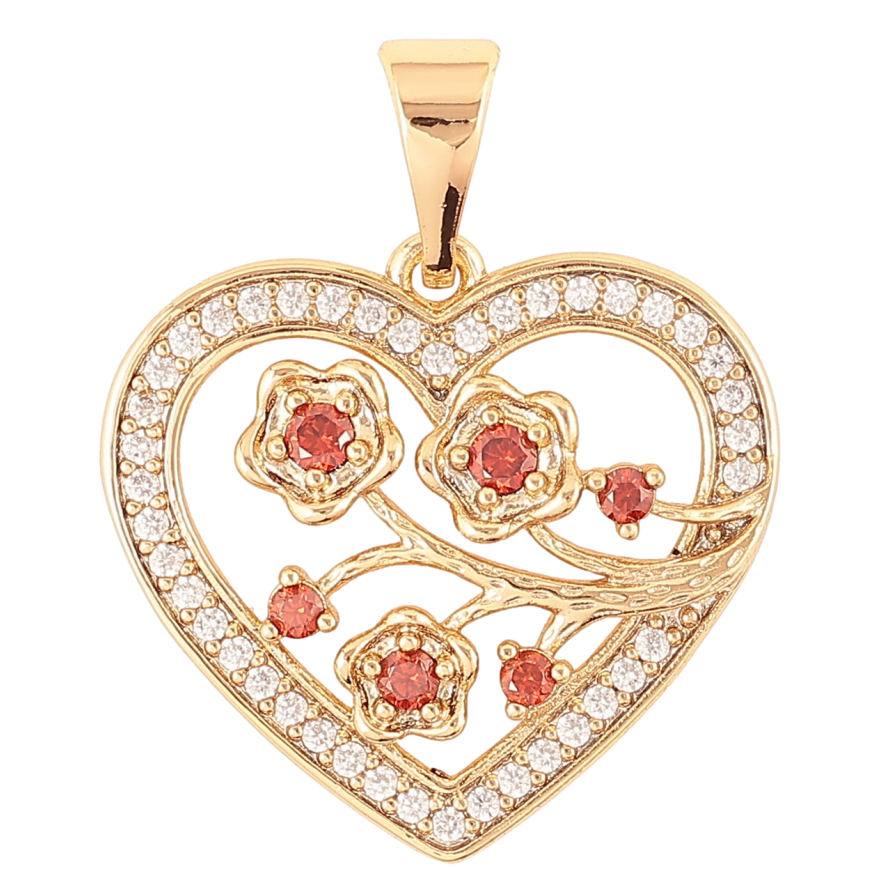 Кулон Xuping Позолота 18K «Сердечко з квітковим візерунком і біло-червоним цирконієм» для ланцюжка до 7мм фото №1