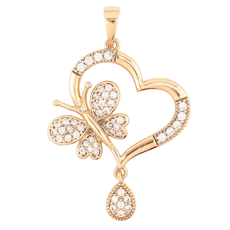 Кулон Xuping Позолота 18K «Сердечко з метеликом» для ланцюжка до 6мм фото №2 Кулон Xuping Позолота 18K «Сердечко з метеликом» для ланцюжка до 6мм фото №2