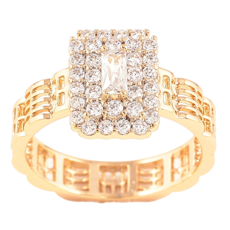 Кольцо Xuping Позолота 18K Инкрустация цирконием на резной шинке фото №1