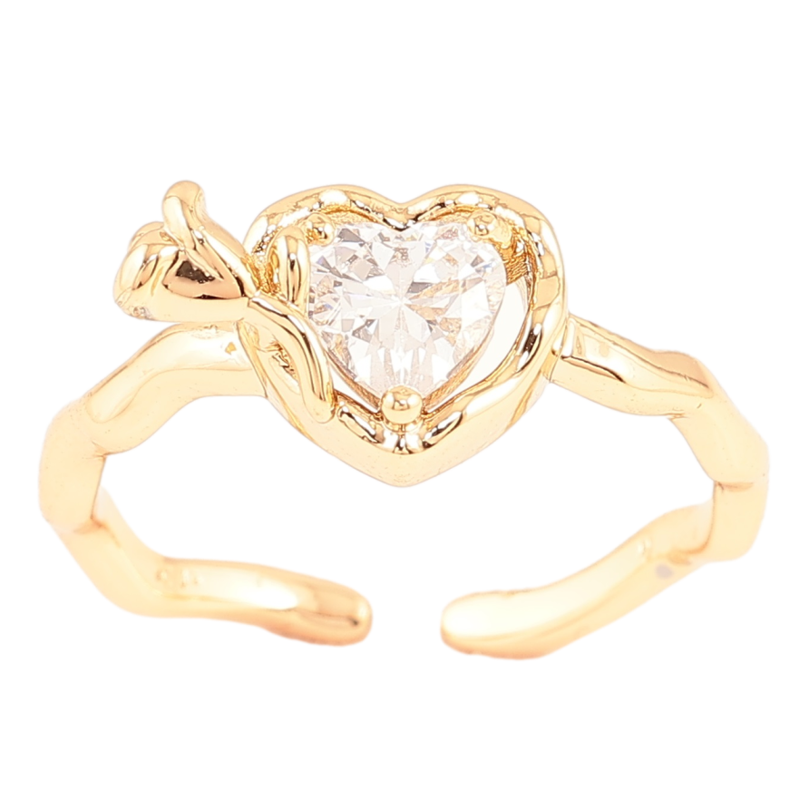 Каблучка Xuping Позолота 18K «Кришталеве сердечко з квіткою» фото №1 Каблучка Xuping Позолота 18K «Кришталеве сердечко з квіткою» фото №1