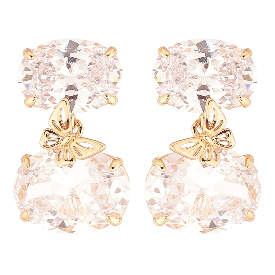 Серьги Xuping QQMM Позолота 18K пусеты Два фианита с бабочкой фото №1 Серьги Xuping QQMM Позолота 18K пусеты Два фианита с бабочкой фото №1