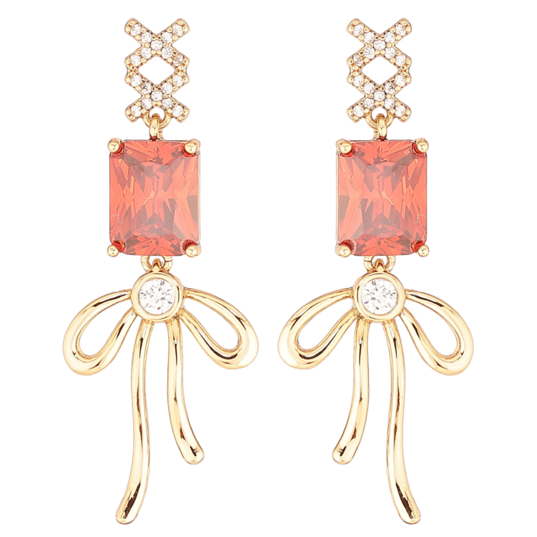 Серьги Xuping QQMM Позолота 18K пусеты Подвески с красными фианитами и бантами фото №2