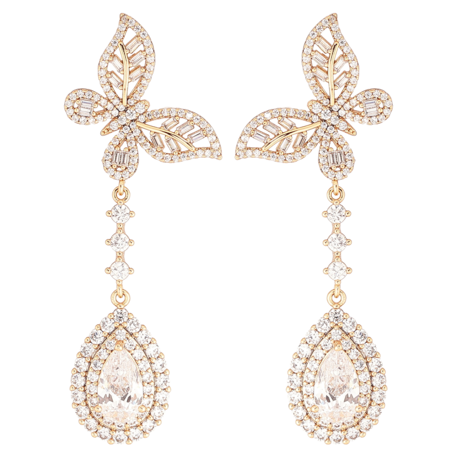 Серьги Xuping QQMM Позолота 18K пусеты Бабочки с кристальными подвесками фото №1