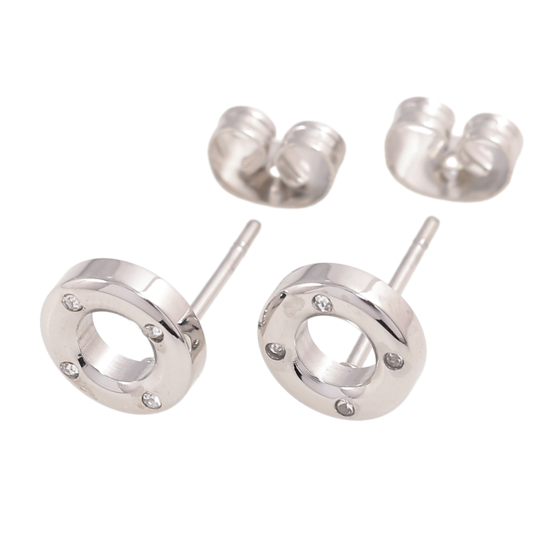 Сережки Xuping TTM Stainless Steel колір Родій пусети «Колечка з вставками цирконію» фото №15
