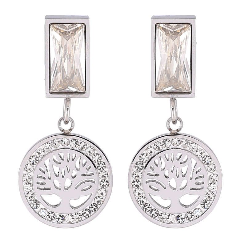Серьги Xuping TTM Stainless Steel цвет Родий пусеты Подвески на фианитах Древо жизни фото №2