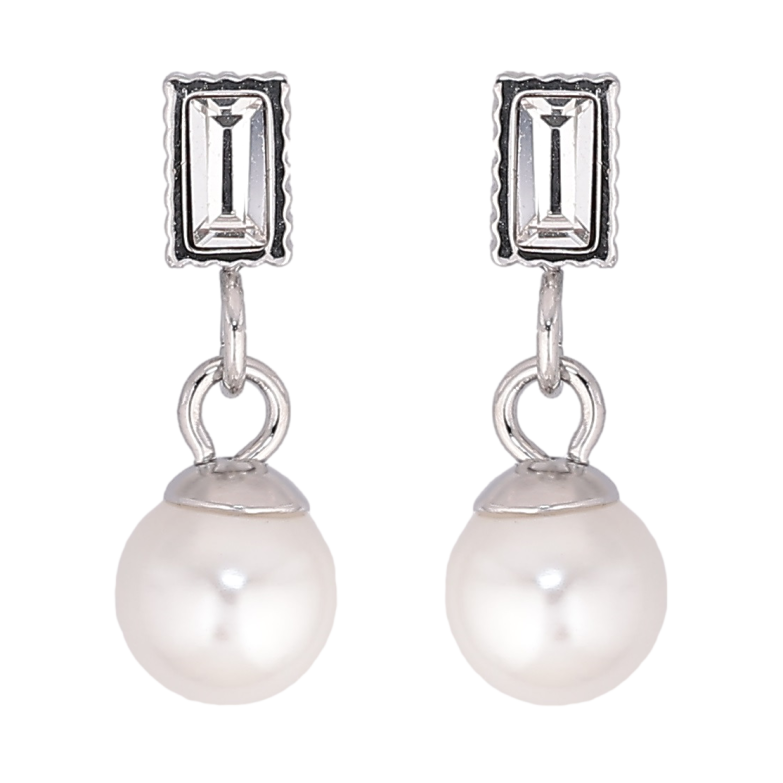 Серьги Xuping TTM Stainless Steel цвет Родий пусеты Кристаллы с жемчужными подвесками фото №3