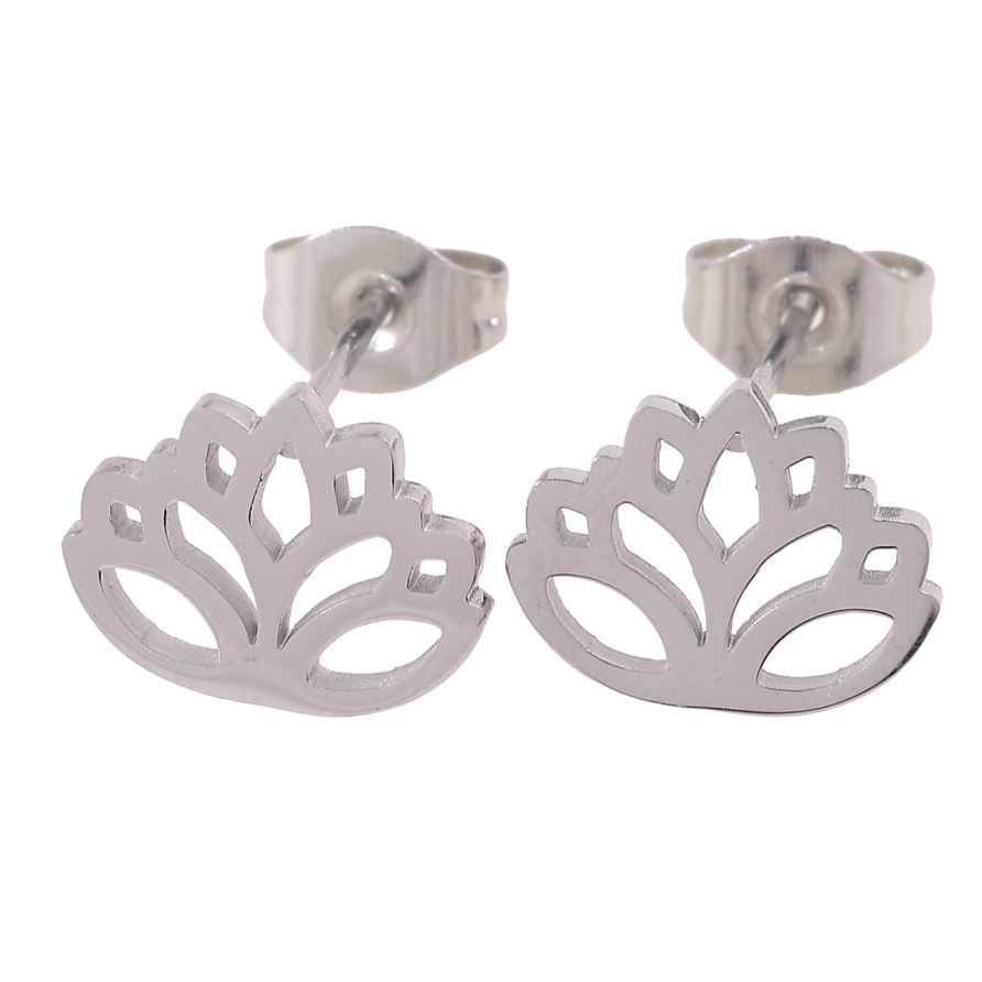 Серьги Xuping TTM Stainless Steel цвет Родий пусеты Лотос фото №1