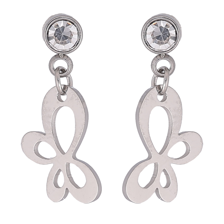Сережки Xuping TTM Stainless Steel колір Родій пусети «Підвіски з кристалами та метеликами» фото №1