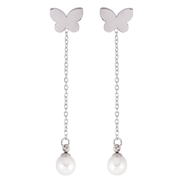 Серьги Xuping TTM Stainless Steel цвет Родий пусеты Бабочки с жемчужными подвесками фото №19 Серьги Xuping TTM Stainless Steel цвет Родий пусеты Бабочки с жемчужными подвесками фото №19