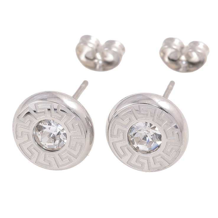 Серьги Xuping TTM Stainless Steel цвет Родий пусеты Круги с греческим узором и кристаллами ø 10мм фото №16 Серьги Xuping TTM Stainless Steel цвет Родий пусеты Круги с греческим узором и кристаллами ø 10мм фото №16