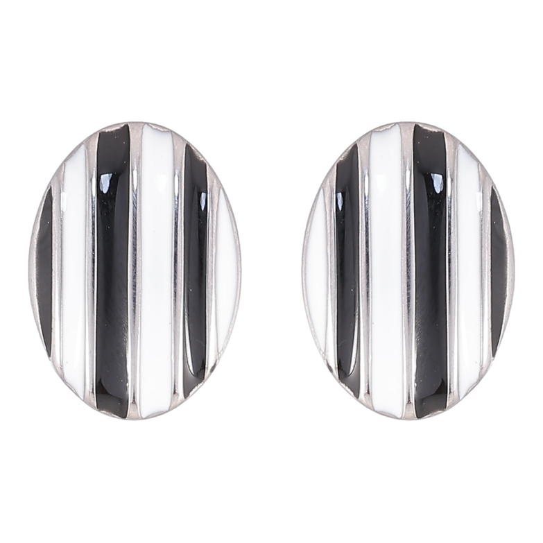 Сережки Xuping TTM Stainless Steel колір Родій пусети «Овали з чорно-білими смугами» фото №2