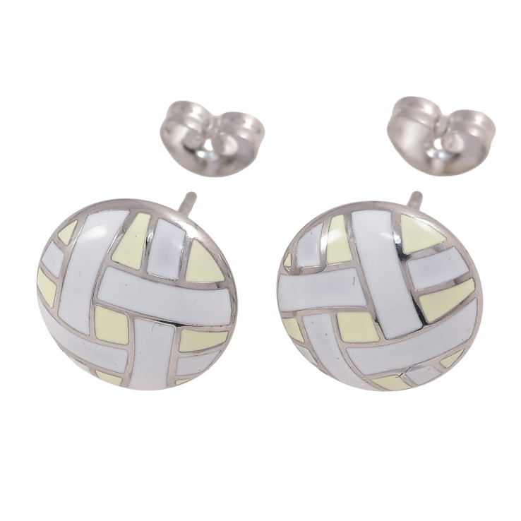 Серьги Xuping TTM Stainless Steel цвет Родий пусеты Узор бело-желтой эмалью ø 12мм фото №21 Серьги Xuping TTM Stainless Steel цвет Родий пусеты Узор бело-желтой эмалью ø 12мм фото №21