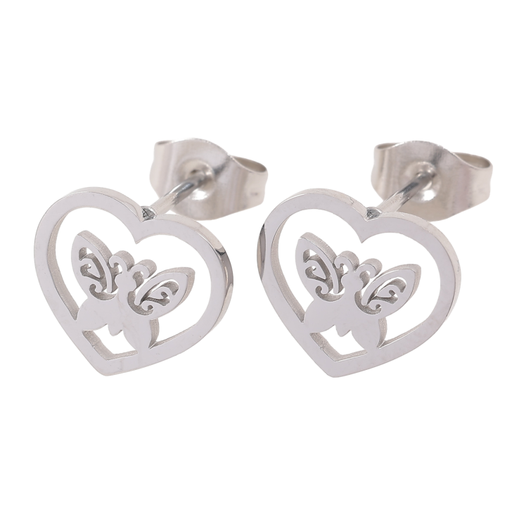 Серьги Xuping TTM Stainless Steel цвет Родий пусеты Сердечки с бабочками фото №18