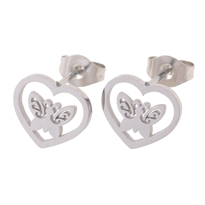 Сережки Xuping TTM Stainless Steel колір Родій пусети «Сердечка з метеликами» фото №6