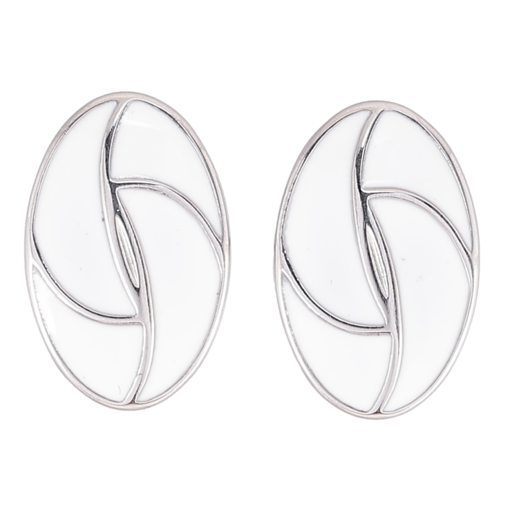 Серьги Xuping TTM Stainless Steel цвет Родий пусеты Овалы с узором белой эмалью фото №24 Серьги Xuping TTM Stainless Steel цвет Родий пусеты Овалы с узором белой эмалью фото №24