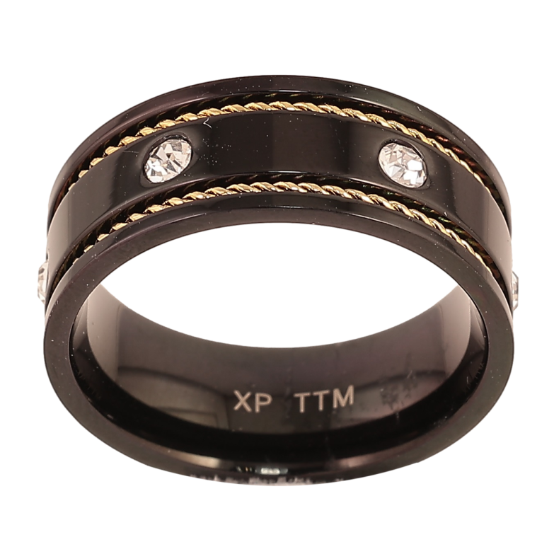 Каблучка Xuping TTM Stainless Steel Колір 14К+Black «Візерунок з кристалами, шир. 7.5мм» фото №4 Каблучка Xuping TTM Stainless Steel Колір 14К+Black «Візерунок з кристалами, шир. 7.5мм» фото №4
