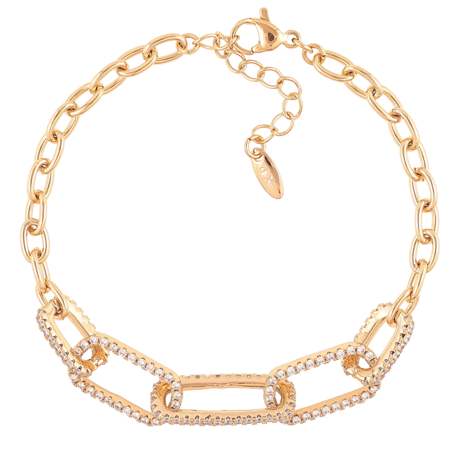 Браслет Xuping Позолота 18K Звенья цепочки с цирконием размер с доп.цеп.17-20см х 4мм фото №1 Браслет Xuping Позолота 18K Звенья цепочки с цирконием размер с доп.цеп.17-20см х 4мм фото №1
