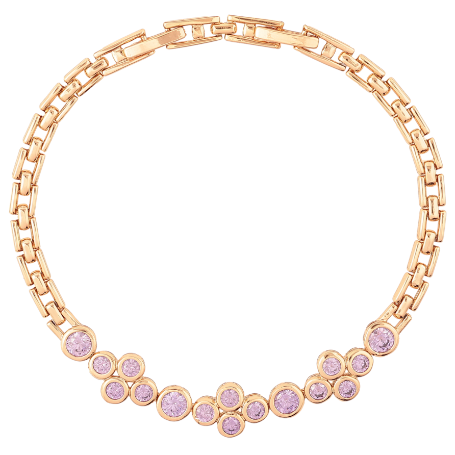 Браслет Xuping Позолота 18K Вставка из сиреневых фианитов размер с доп. замком 18.5,20.5см х 4мм фото №1 Браслет Xuping Позолота 18K Вставка из сиреневых фианитов размер с доп. замком 18.5,20.5см х 4мм фото №1
