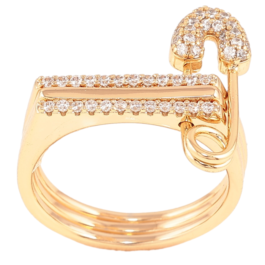 Каблучка Xuping Позолота 18K «Потрійне з шпилькою і цирконієм» фото №1 Каблучка Xuping Позолота 18K «Потрійне з шпилькою і цирконієм» фото №1