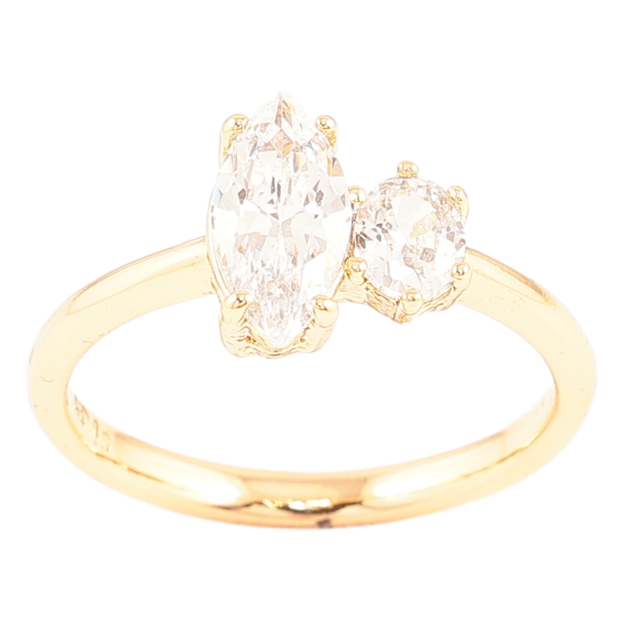 Каблучка Xuping Позолота 18K «Два кристали» фото №1 Каблучка Xuping Позолота 18K «Два кристали» фото №1