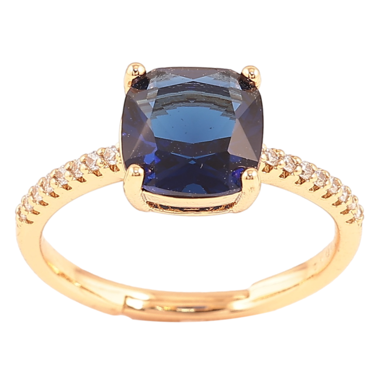 Каблучка Xuping Позолота 18K «Синій фіаніт на доріжці цирконію, 8х8мм» фото №2 Каблучка Xuping Позолота 18K «Синій фіаніт на доріжці цирконію, 8х8мм» фото №2