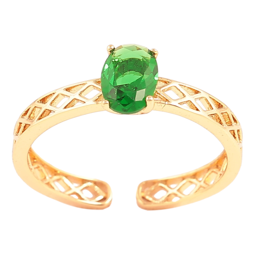 Каблучка Xuping Позолота 18K «Різьблена шинка з зеленим фіанітом» фото №1 Каблучка Xuping Позолота 18K «Різьблена шинка з зеленим фіанітом» фото №1