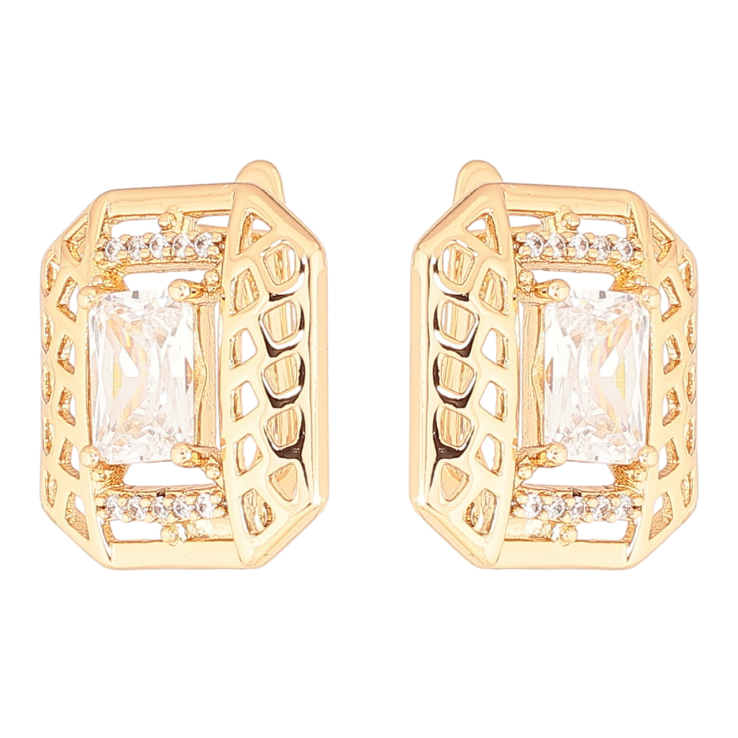 Серьги Xuping Позолота 18K английский замок Резной узор с цирконием фото №3 Серьги Xuping Позолота 18K английский замок Резной узор с цирконием фото №3