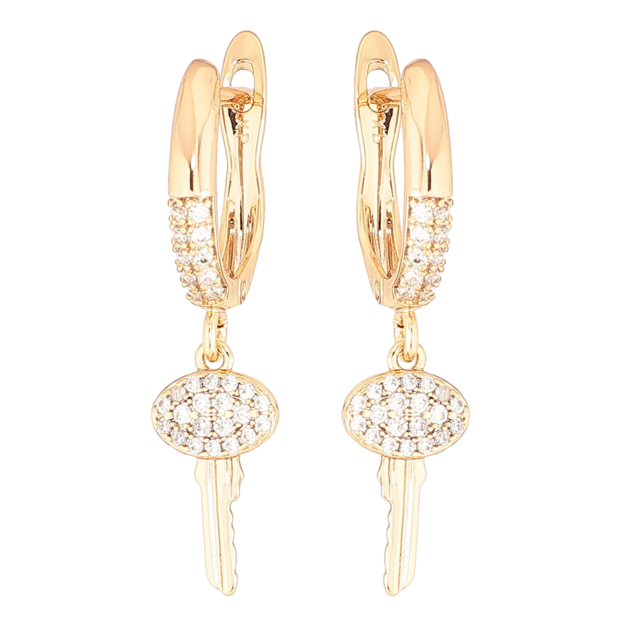 Серьги Xuping Позолота 18K английский замок Ключики с цирконием фото №1