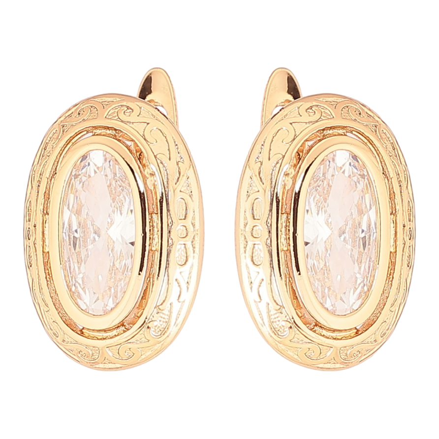 Серьги Xuping Позолота 18K английский замок Овалы с фианитами фото №1 Серьги Xuping Позолота 18K английский замок Овалы с фианитами фото №1