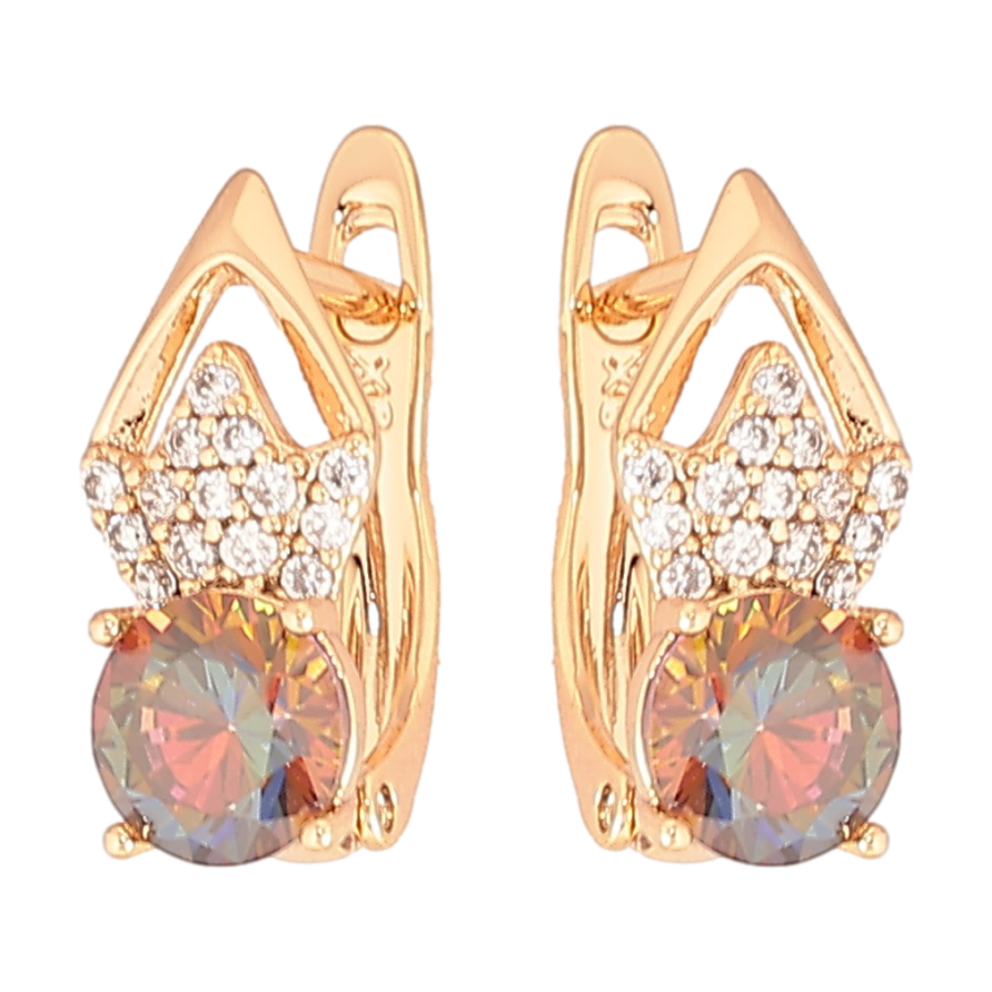 Серьги Xuping Позолота 18K английский замок Ромбовый узор с цирконием и хамелеоновыми фианитами фото №1 Серьги Xuping Позолота 18K английский замок Ромбовый узор с цирконием и хамелеоновыми фианитами фото №1