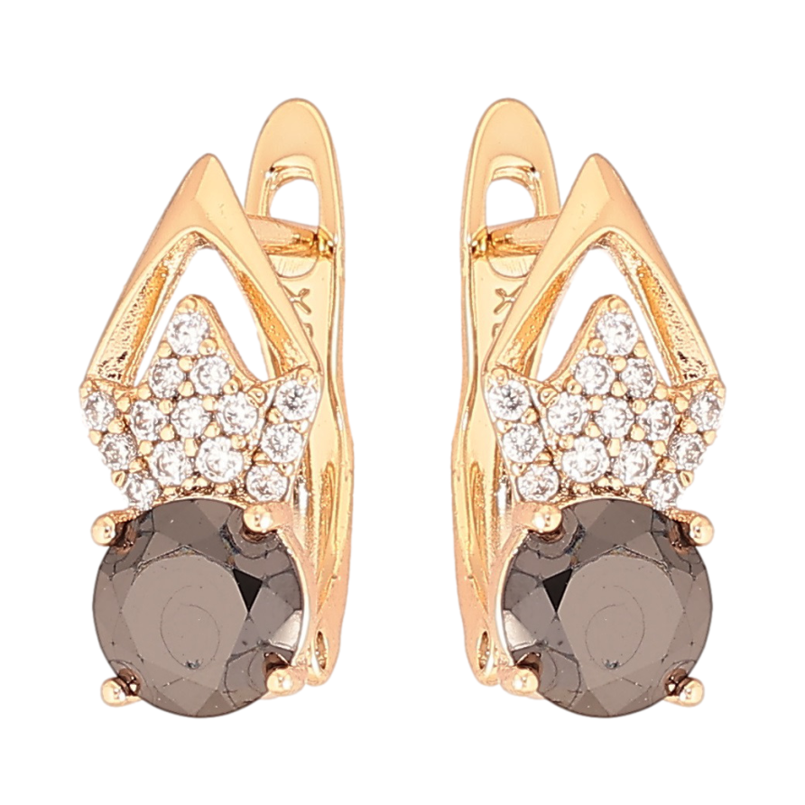 Серьги Xuping Позолота 18K английский замок Ромбовый узор с цирконием и черными фианитами фото №1 Серьги Xuping Позолота 18K английский замок Ромбовый узор с цирконием и черными фианитами фото №1