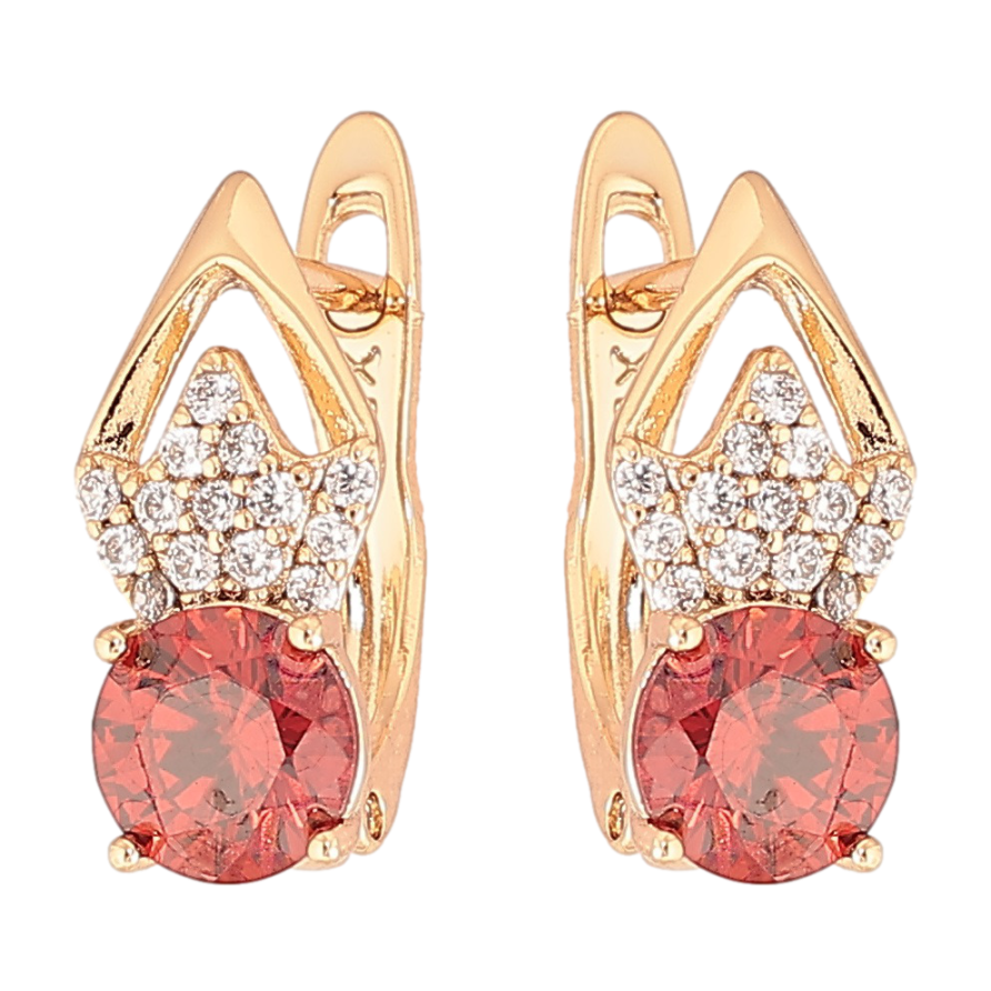 Серьги Xuping Позолота 18K английский замок Ромбовый узор с цирконием и красными фианитами фото №1 Серьги Xuping Позолота 18K английский замок Ромбовый узор с цирконием и красными фианитами фото №1