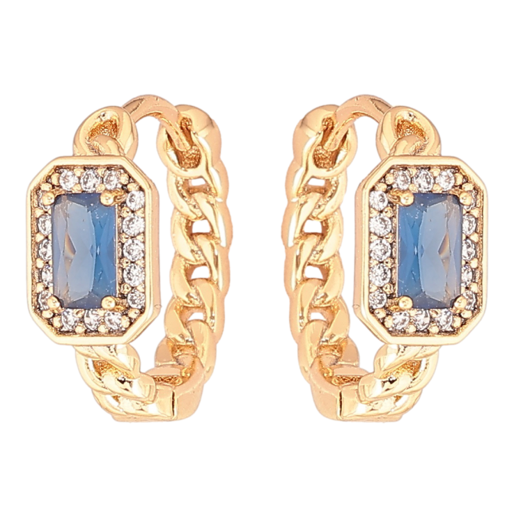 Серьги Xuping Позолота 18K колечки Узор цепочка с синими фианитами в обрамлении циркония фото №19 Серьги Xuping Позолота 18K колечки Узор цепочка с синими фианитами в обрамлении циркония фото №19